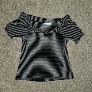 Red Haute Womens Size Large Black and White Striped Top